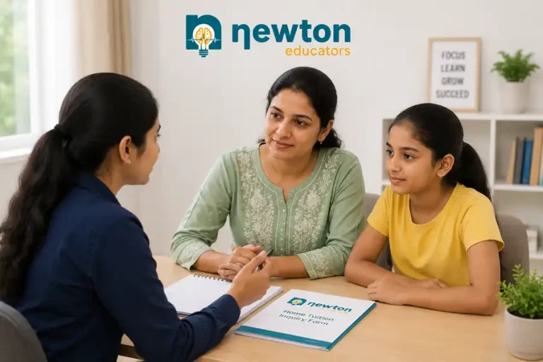 Parent and student discussing home tuition requirements with a Newton Educators education consultant in Indore