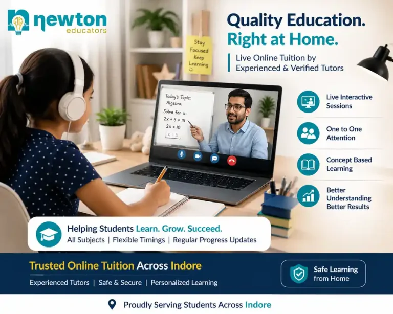 Student attending live online tuition class from home with Newton Educators tutor through laptop