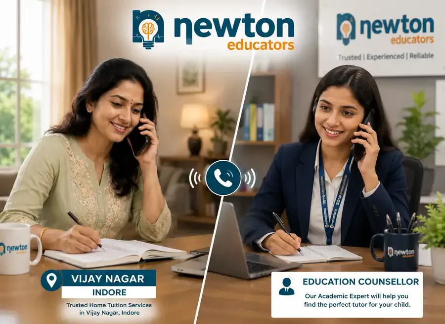 Parent speaking with a Newton Educators education counsellor about home tuition services in Vijay Nagar, Indore