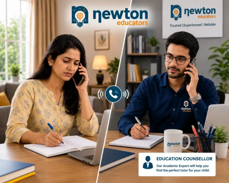 Concerned parent speaking with a professional Newton Educators education counsellor about home tuition requirements in Indore