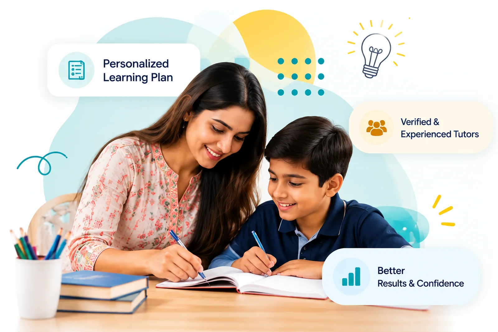 Home tutor helping a student with personalized learning at home in Indore